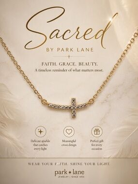 Park Lane Women’s Sacred Gold Cross Necklace Crystal Christian Faith NWT Elegant